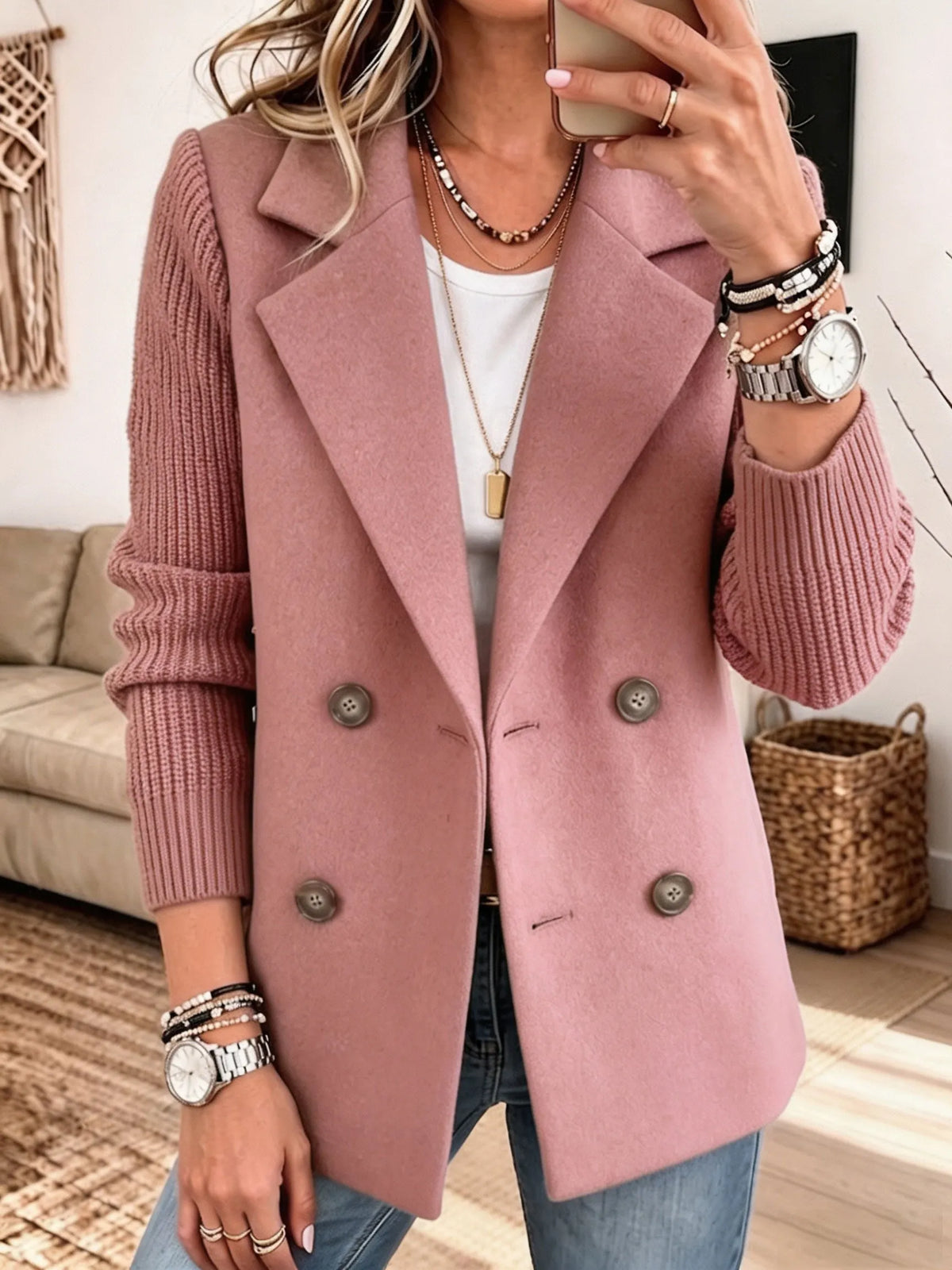 Carla | Chaqueta Elegante con Mangas de Punto - Rosa