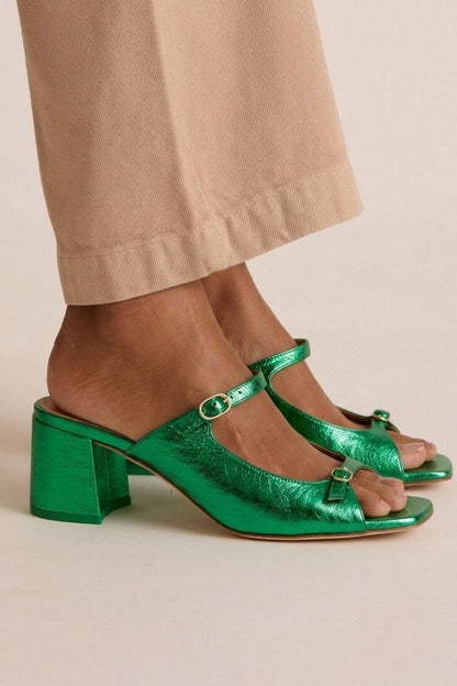 Sonsoles | Tacones Gruesos con Tira Trasera y Puntera en Bloques para Verano