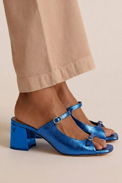 Sonsoles | Tacones Gruesos con Tira Trasera y Puntera en Bloques para Verano
