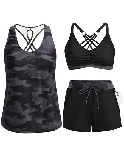 Maren | Conjunto de Tankini, Bikini y Pareo de Tres Piezas