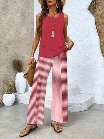 Ovelynra | Top Sin Mangas y Pantalón Ancho