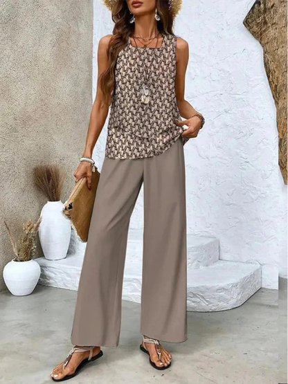 Ovelynra | Top Sin Mangas y Pantalón Ancho