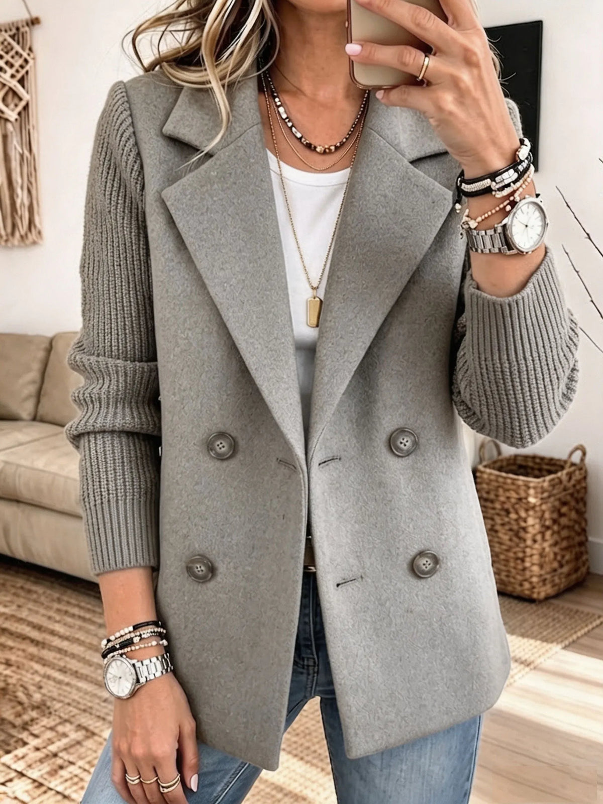 Julia | Chaqueta Elegante con Mangas de Punto - Gris