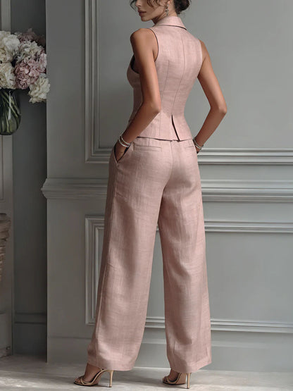 Conjunto de Dos Piezas con Escote en V y Botones