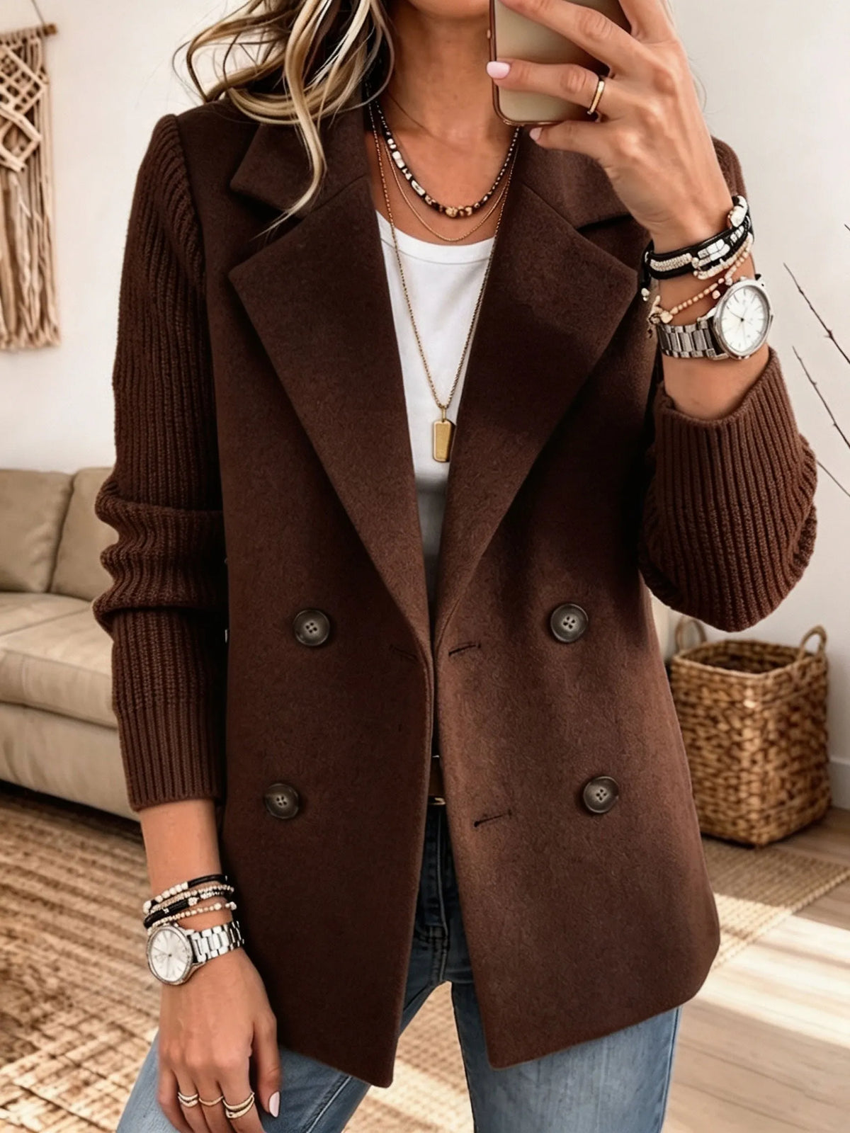 Sofía | Chaqueta Elegante con Mangas de Punto - Marrón