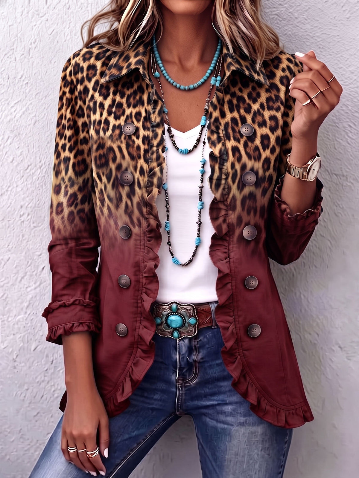 Tomasa | Americana Leopardo Vino con Volantes