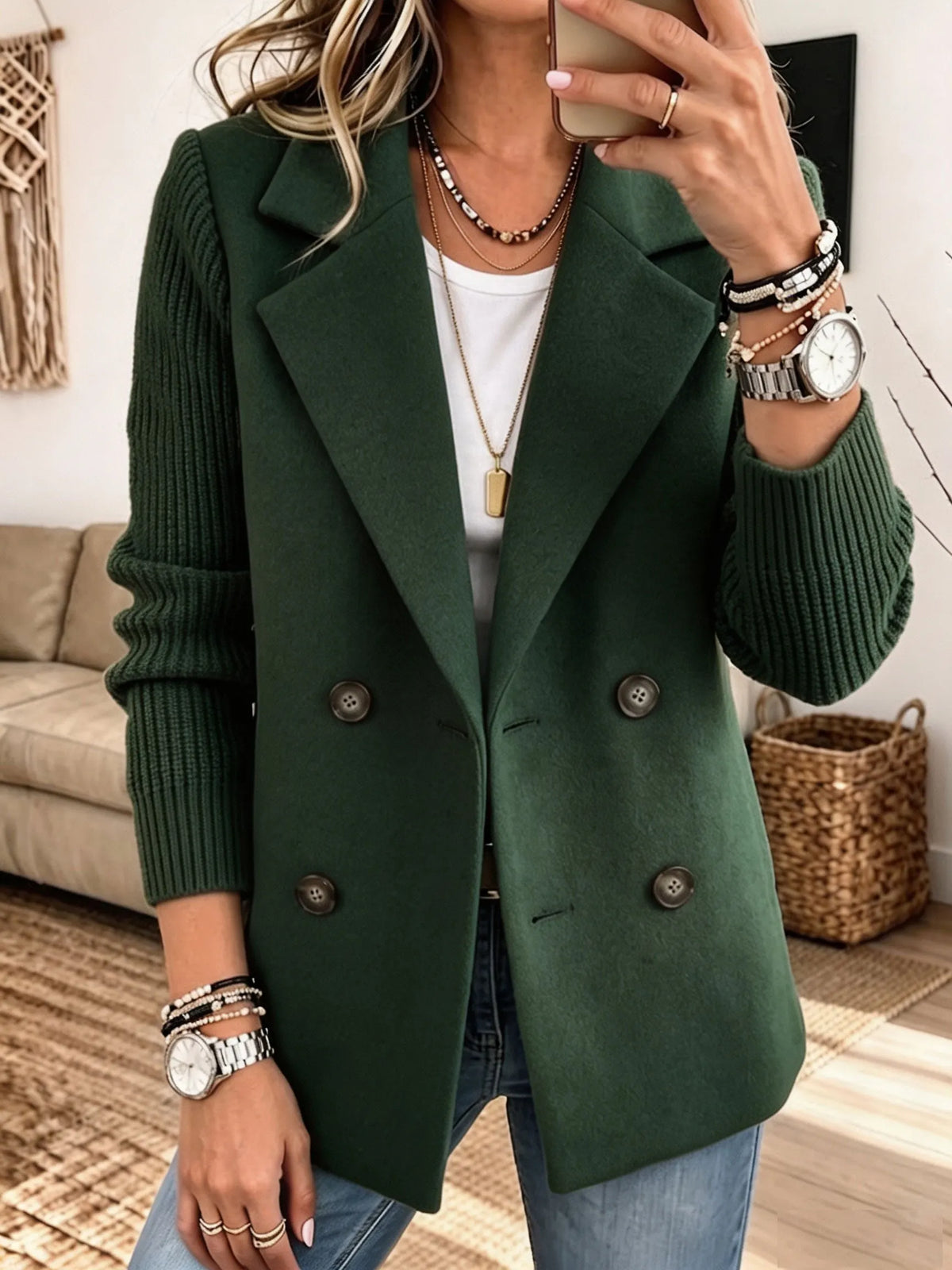 Valeria | Chaqueta Elegante con Mangas de Punto - Verde